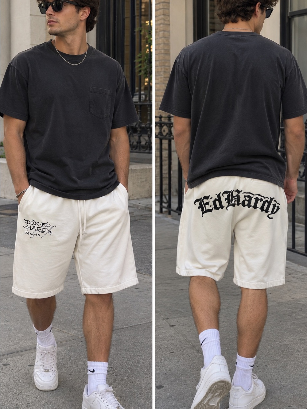 Ed Hardy White Logo Sweat Shorts Men’s Medium Y2K Streetwear